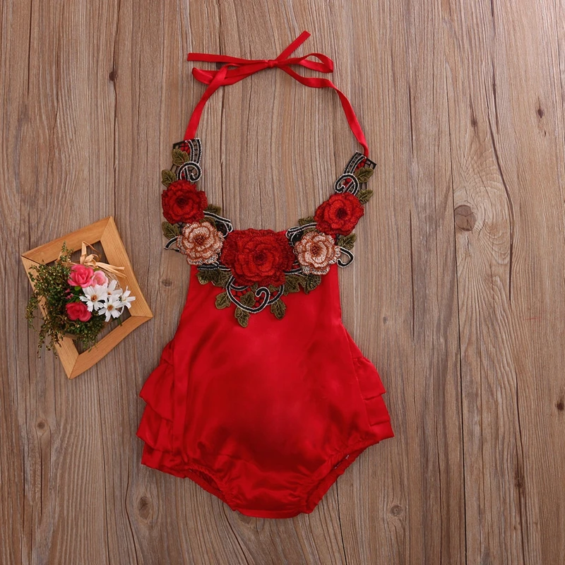 

Newborn Toddler Baby Girls Flower Halter Romper Jumpsuit Sunsuit Clothes 0-3T