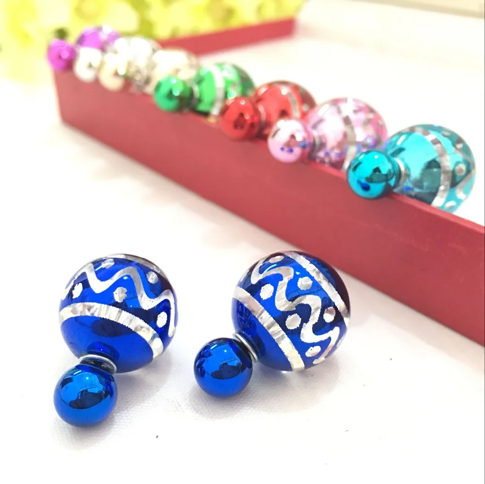 2017 New arrives fashion wave design candy color imitation crystal double ball earring 4ED379 | Украшения и аксессуары