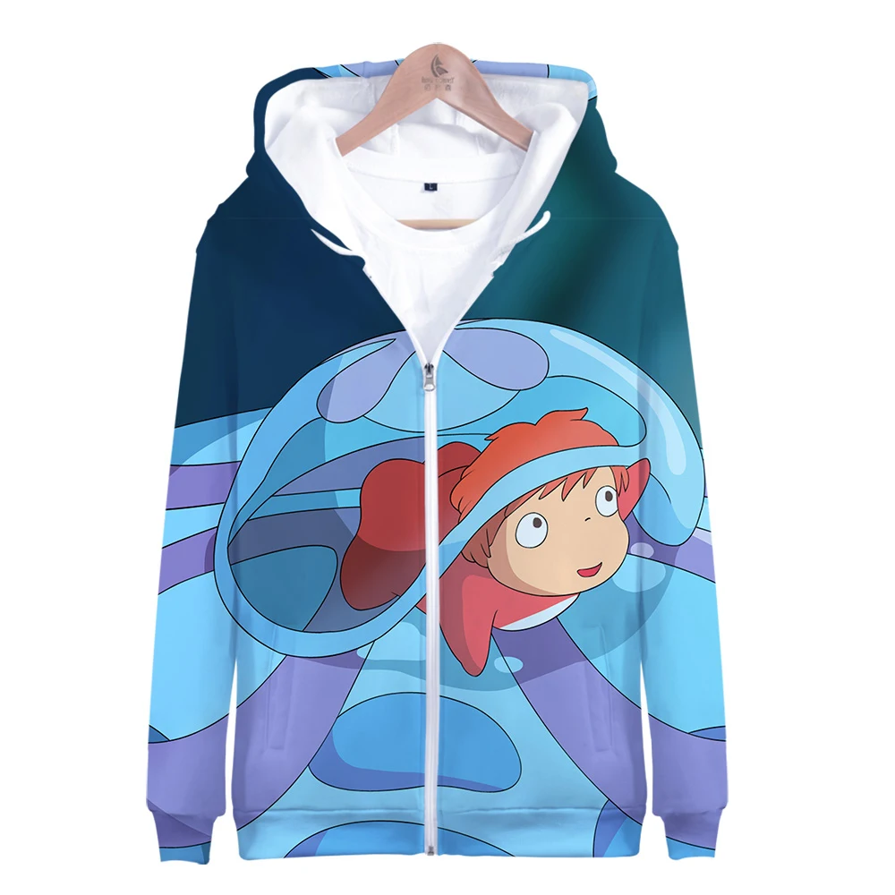 3D Ponyo на скале Для мужчин с застежкой молнией толстовка капюшоном от нескольких