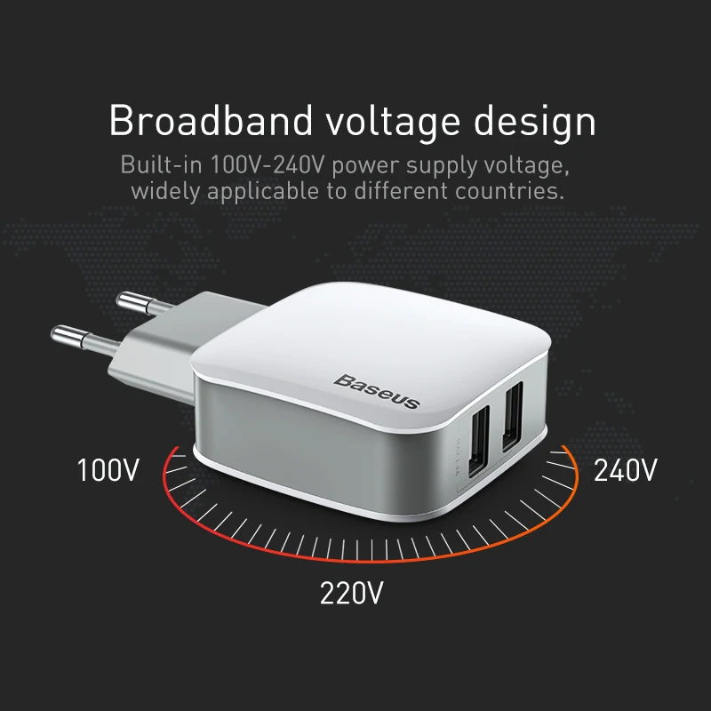 Baseus USB зарядное устройство Lighting + Micro Type C кабель для зарядки 2.4A универсальное