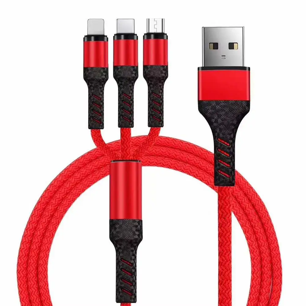 Красный Новинка, быстрая зарядка, USB, 3 в 1, кабель, USB TypeC, мобильный телефон для samsung S9, для xiaomi mi9 redmi, зарядное устройство, Micro USB кабель - Цвет: Красный