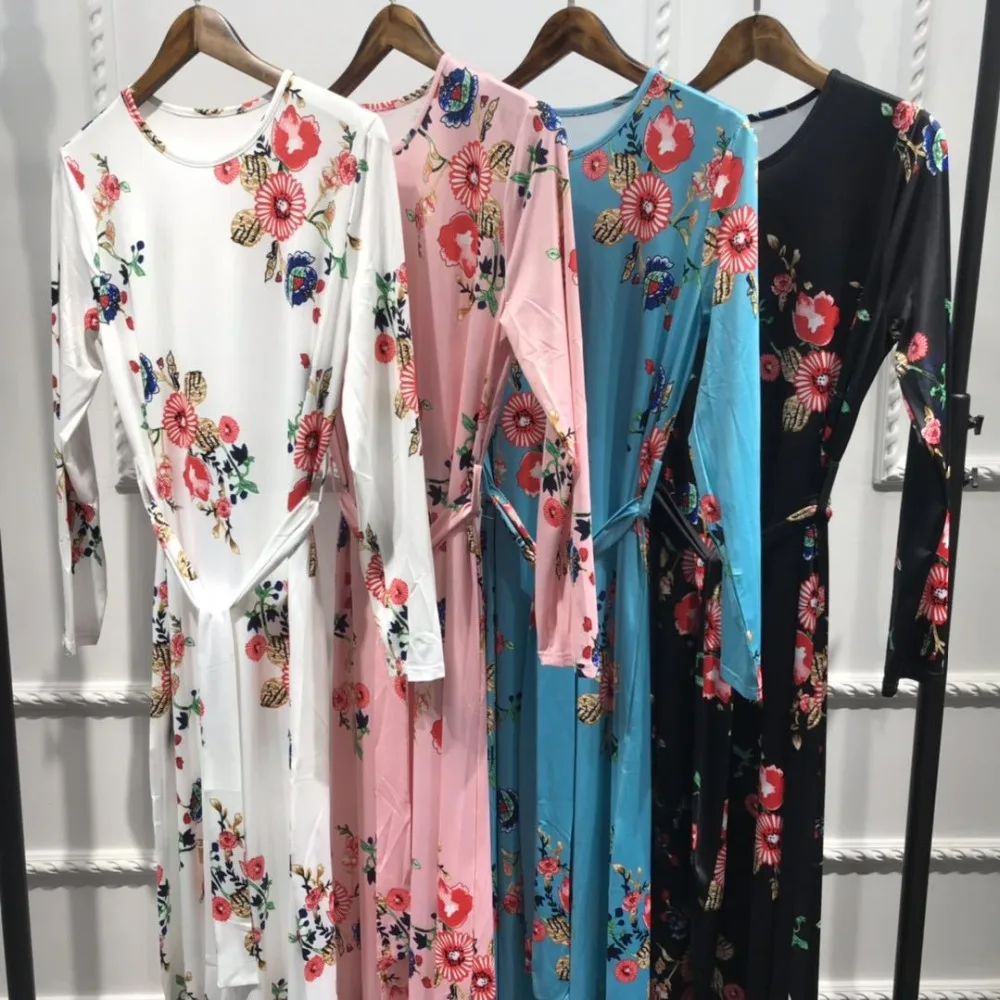 Скромное цветочное мусульманское женское длинное платье с принтом летнее abaya
