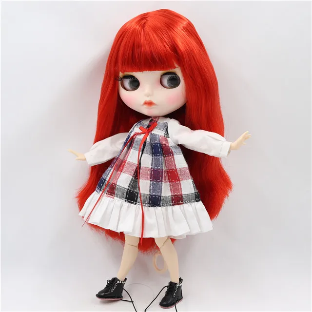 combination Ледяная фабрика blyth кукла 1/6 bjd белая кожа сустава тела прямые красные волосы, новое матовое лицо индивидуальные лицо BL0115 - Цвет: combination