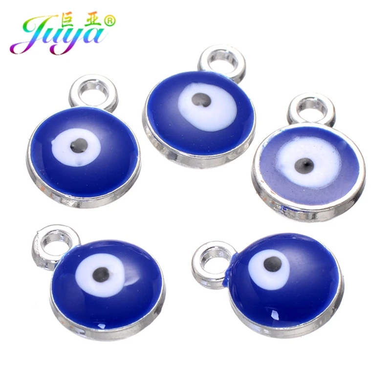 

Juya 30pcs/lot Gold/Silver Color 12*9mm Enamel Blue/Red Turkish Evil Eye Charms For Handmade Charms Bracelet Necklace DIY Making