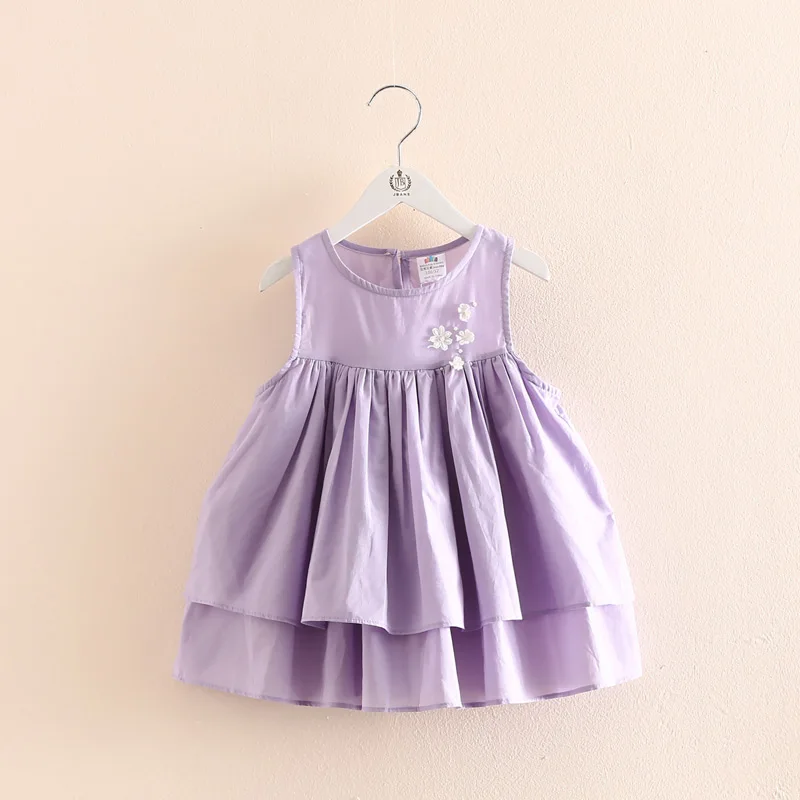 

New Arrival Purple Dress for Toddler Kids Baby Girls Clothing Pearl and Floral Sweet Ruffles Dress Casual Summer Sundress