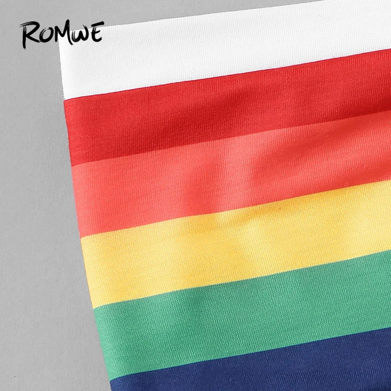 ROMWE полосатый Растениеводство Топ без бретелек Boho Радуга пикантный зауженный укороченный жилет без рукавов для женщин стильные летние короткие