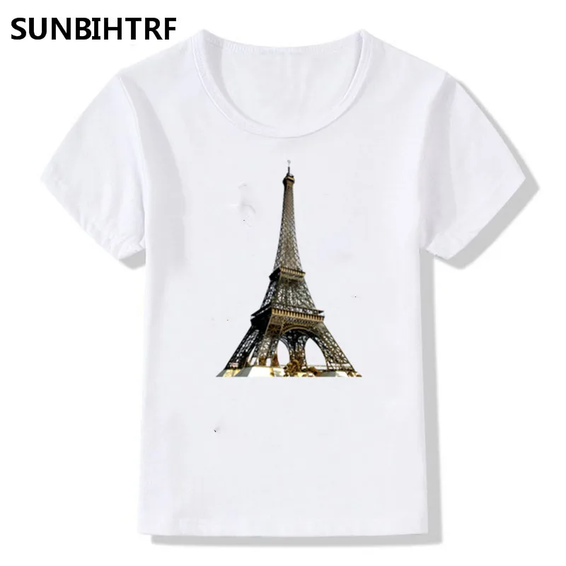 2018 г. Новая одежда с принтом Эйфелева башня для мальчиков и девочек футболка