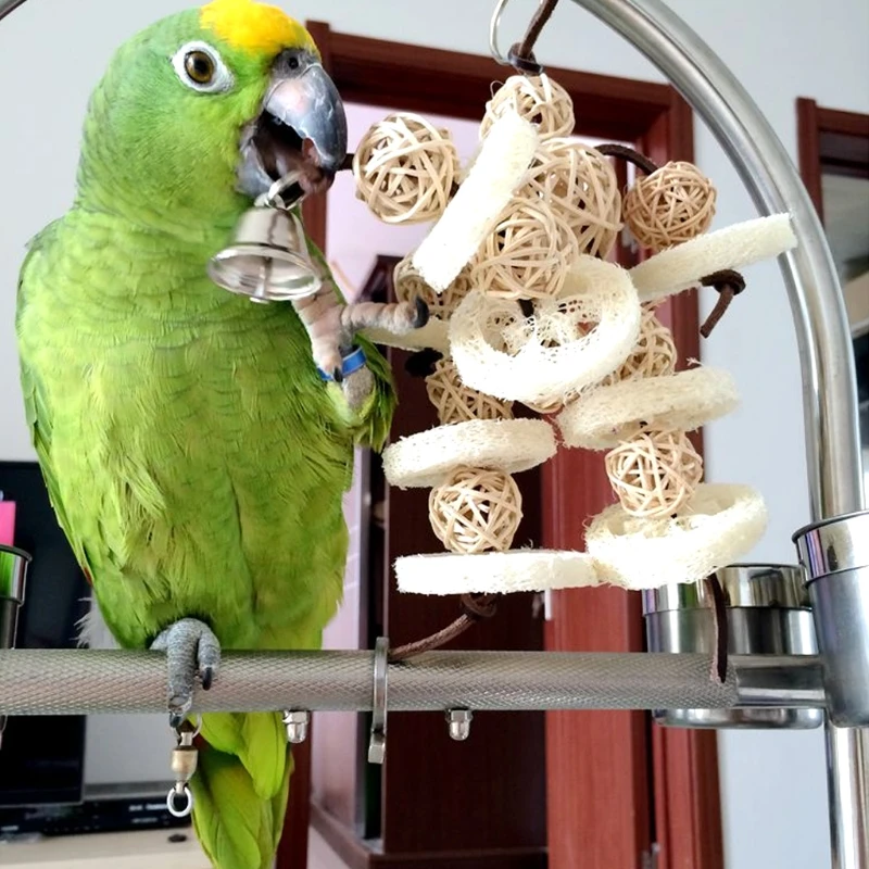 Birds Parrots Toys Handmade Chewing Bite Training Hanging Cage Rattan Balls Bell | Дом и сад