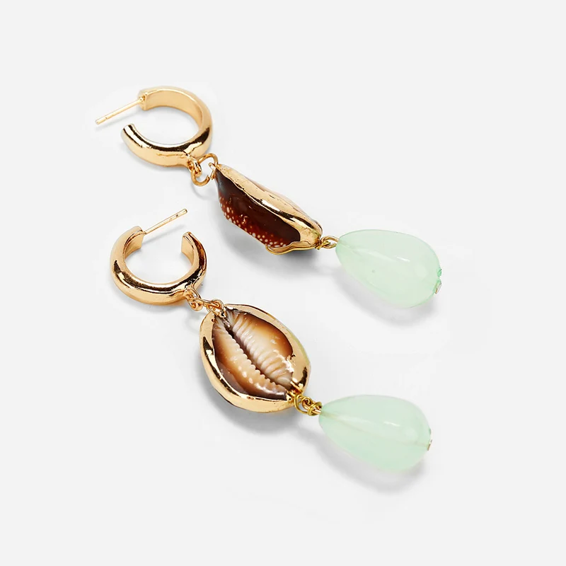GWACC Shell Pendant Drop Earrings ZA NEW Creative Vintage Ethnic Style Green stone For Women Girls Fashion Jewelry | Украшения и