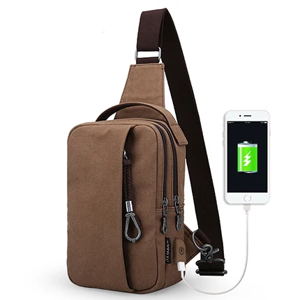 Coffee USB Muzee универсальные холщовые Сумки на лямках, нагрудная сумка для мужчин, зарядка через usb, мужская сумка через плечо, повседневные дорожные сумки на плечо - Цвет: Coffee USB