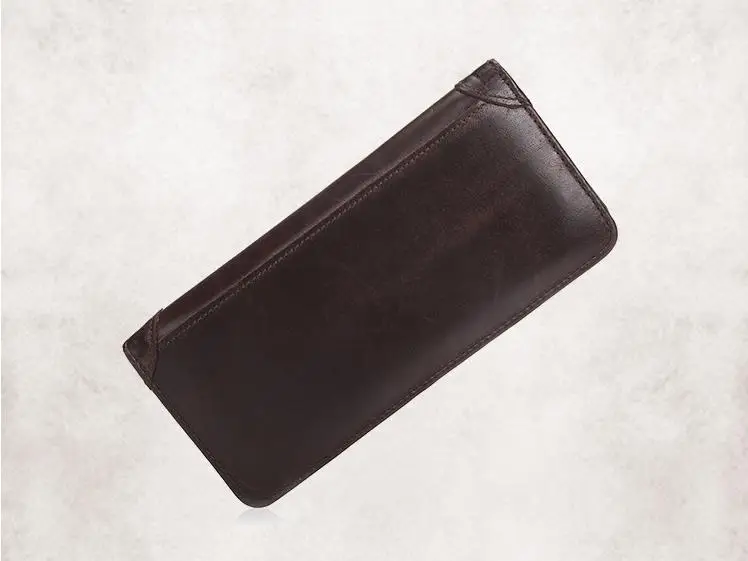 Высококачественный мужской кошелек длинный кожаный коричневый ручной работы
