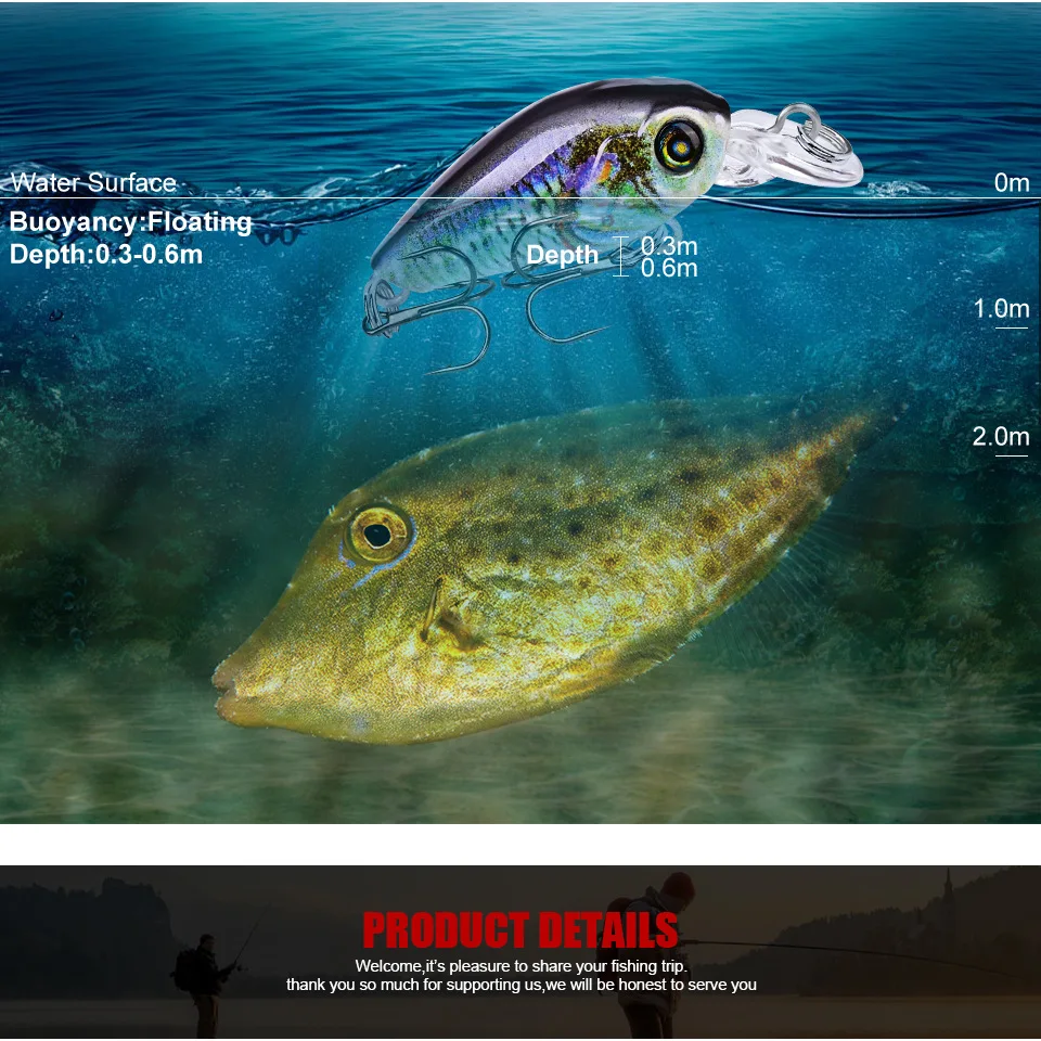 4G 47 мм Плавание рыбы рыболовные приманки искусственные жесткая рукоятка