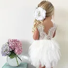 Платье для маленьких девочек, кружевное, хлопковое, фатиновое, на 1 год, для крещения