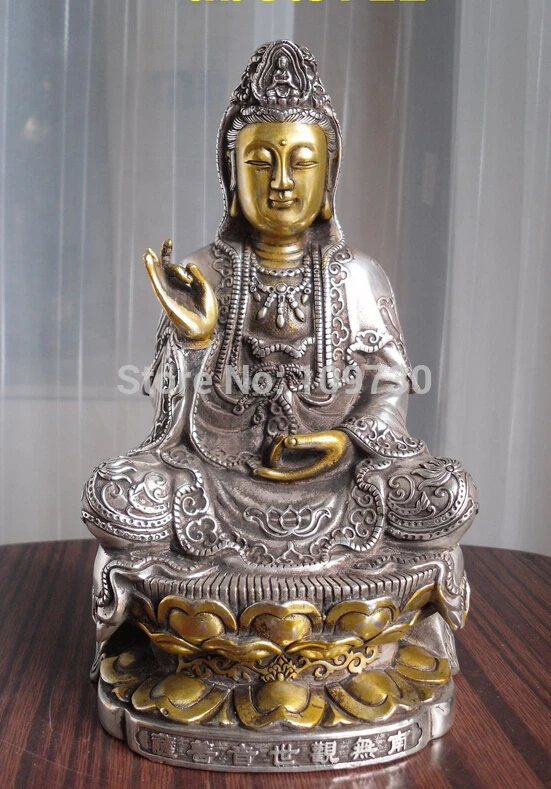 Статуя Будды Kwan Kuan Guan Yin высота 8 дюймов серебряная 001244 | Статуи и скульптуры