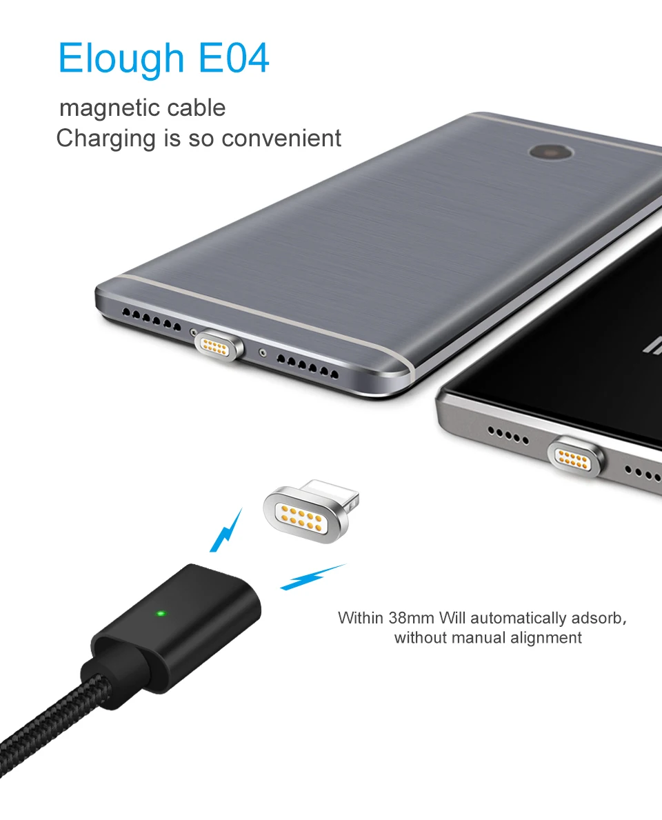 Elough E04 Магнитный зарядный usb-кабель для iPhone XR Micro USB кабель Тип C кабель Магнитный зарядный кабель Быстрая зарядка кабель для передачи данных