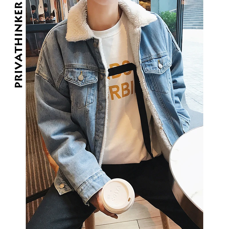 Privathinker 2018 Oversized Winter Thick Lambswool Denim Jackets Coat Men Women Warm Autumn Jacket Male Outwear | Мужская одежда