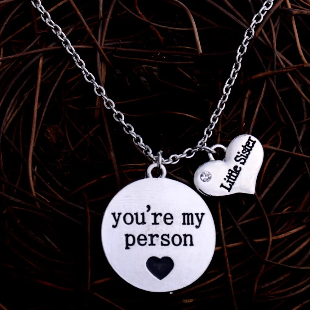 Женское ожерелье с подвеской You're My Person Little Sister кристаллами и сердечками