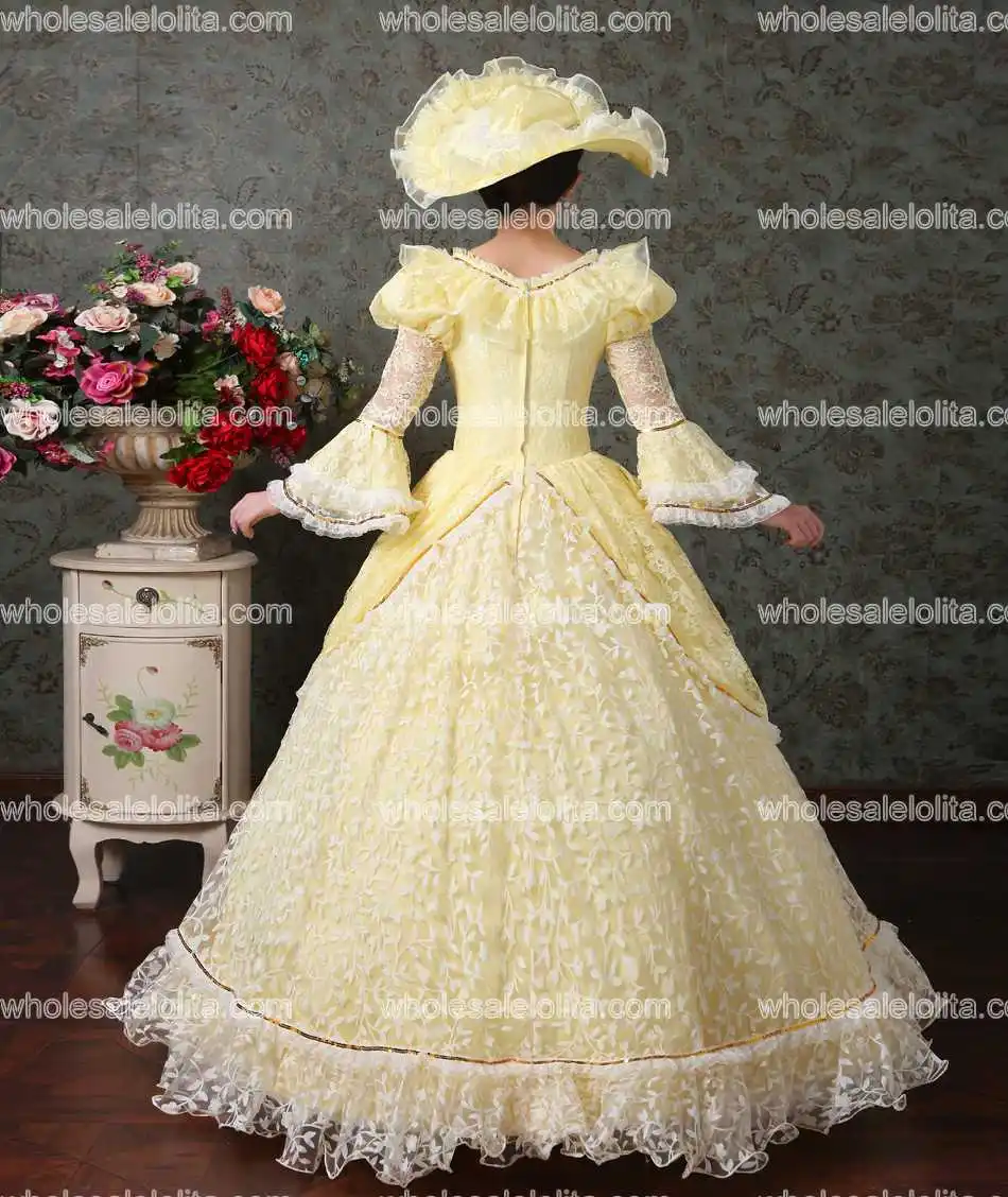 

Renaissance Colonial Floral Brocade Lace Dress Gown Theatrical Costumes