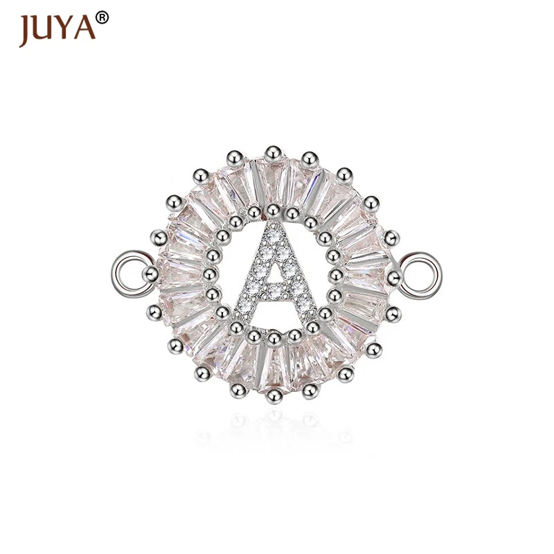 

hand made diy making bracelets necklace accessories CZ 26 letters round circle connector ring charms findings for jewelry