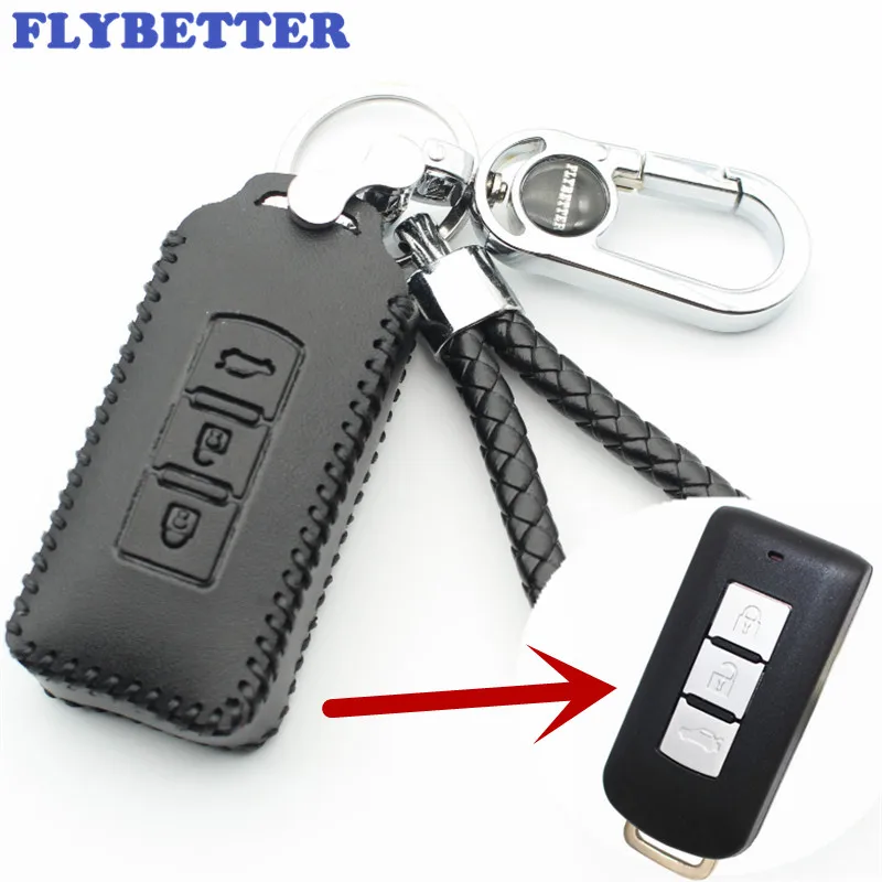 FLYBETTER натуральная кожа 3 кнопки смарт ключ чехол для Mitsubishi Outlander/Lancer/Pajero Sport/ASX стайлинга автомобилей(B) L1651