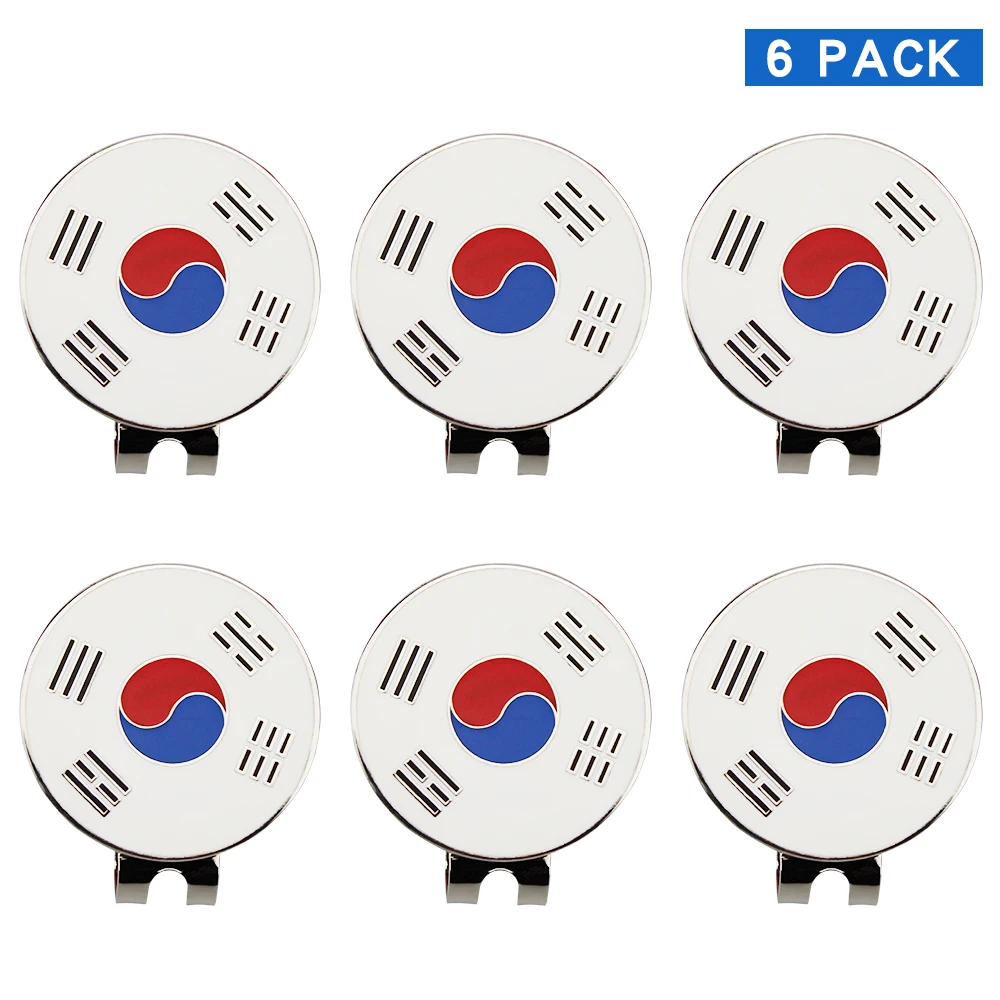 Pack of 6 Pcs Golf Ball Mark plus Magnetic Golf Hat Clip Golf Marker Korea Flag Design Drop Ship