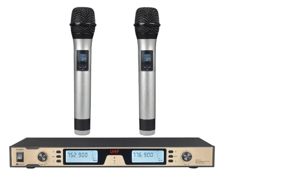 2 х канальный UHF двойной беспроводной ручной микрофон для вокала микрофонная
