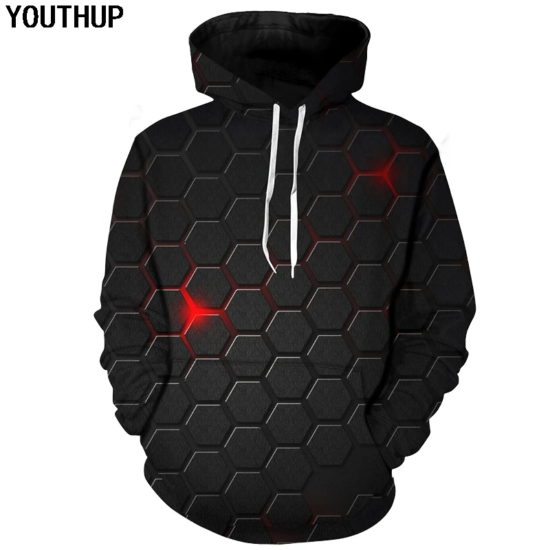 YOUTHUP 2019 5XL мужские толстовки Крутое пальто геометрический 3d принт Модный пуловер