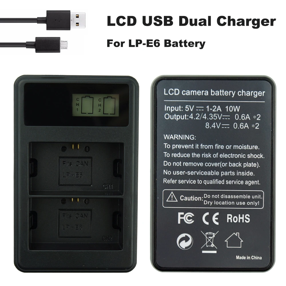 

lp-e6 Bateria Charger LP E6 Camera Battery Pack LCD Dual USB Charger for Canon 5D Mark II III 7D 60D EOS 6D 70D 80D Camera