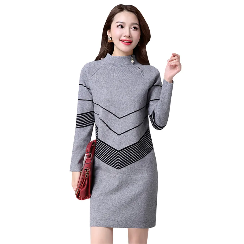 Женское трикотажное платье свитер на молнии с высоким воротником|knitted dress|sweater