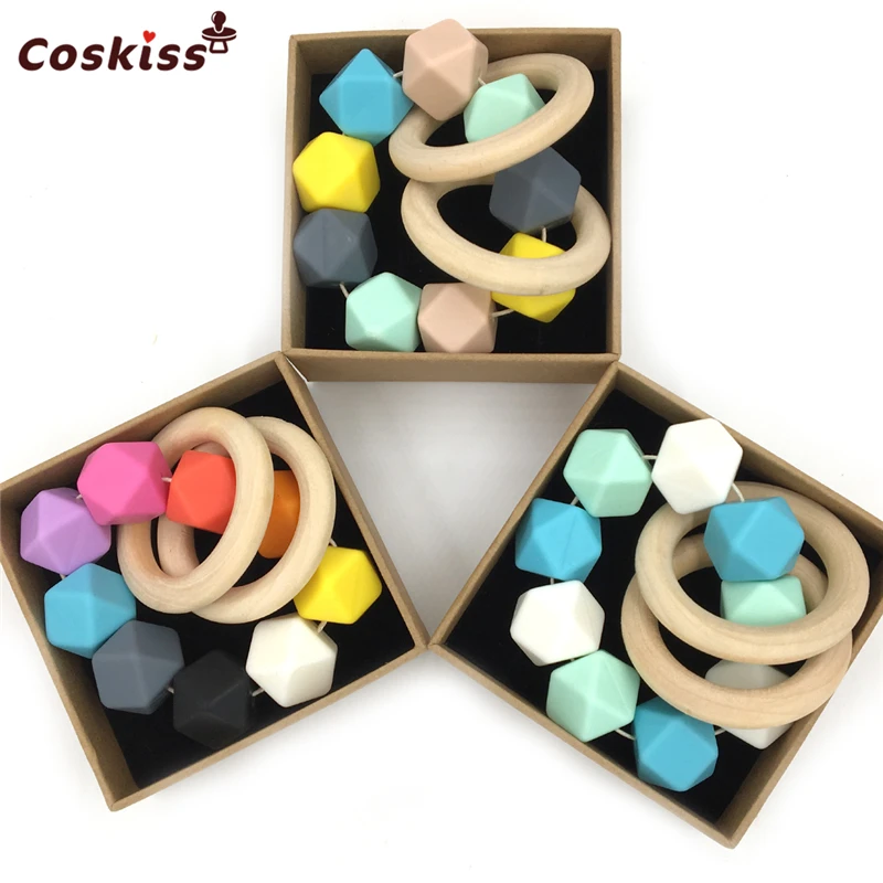 Детский деревянный Прорезыватель для зубов кольцо браслет Органическая игрушка