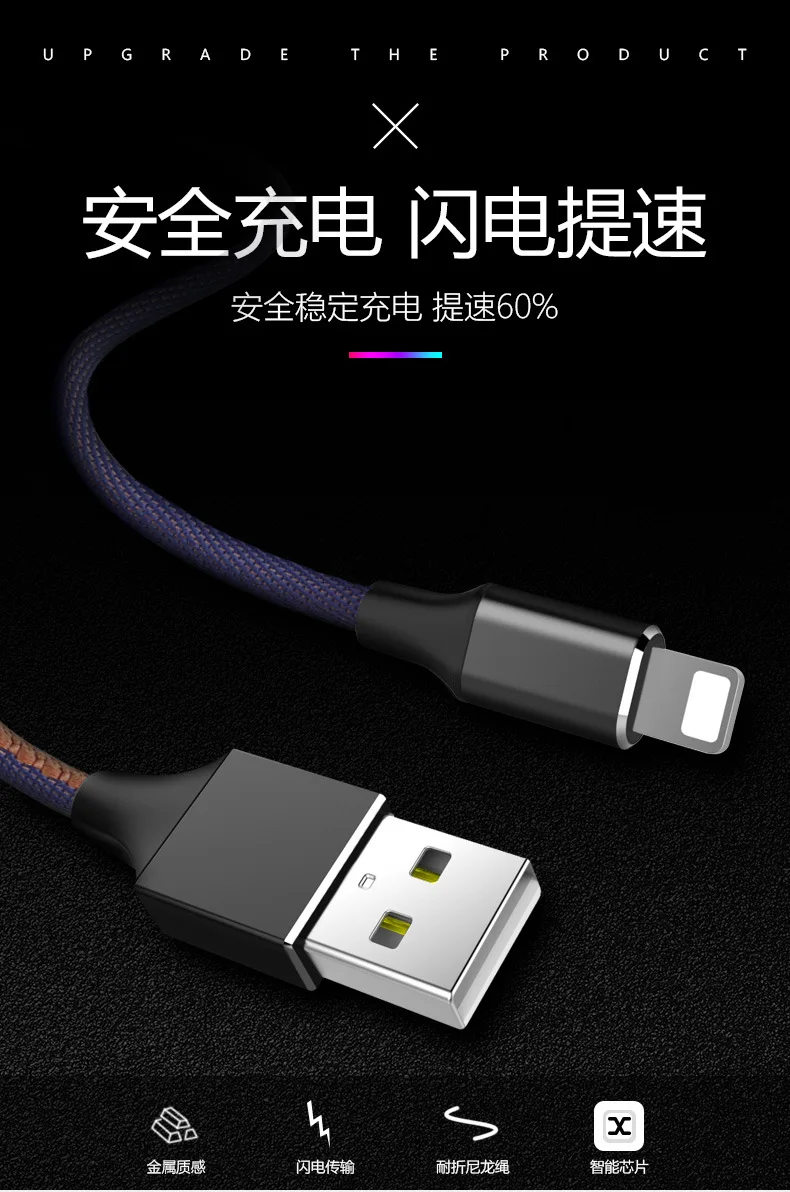 Цветная джинсовая плетеная линия передачи данных Apple Android TYPE-C Lexus Huawei Быстрая
