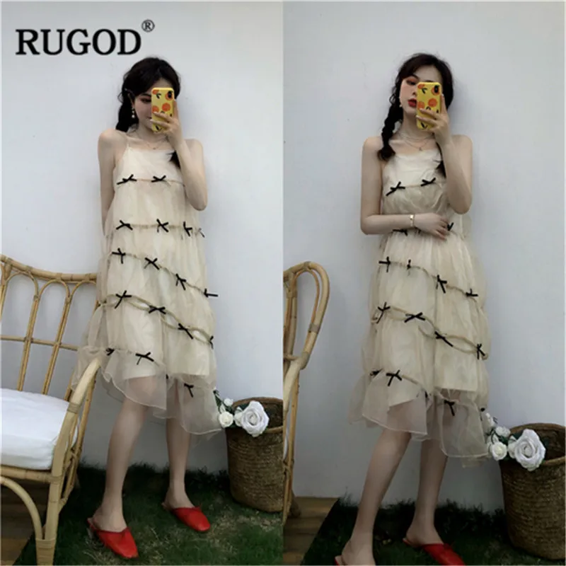 Женское платье с бантом RUGOD Кружевное Платье До Колена на тонких