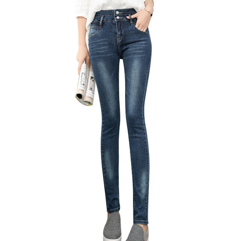 

Корейские женские джинсы, женские узкие джинсы со средней посадкой, джинсовые брюки для женщин, эластичные женские брюки-карандаш, джинсовы...
