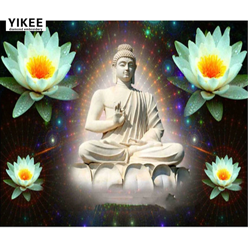 

YIKEE buddha diamond painting full square Rhinestones Pictures Cross Stitch Mosaic House a7018