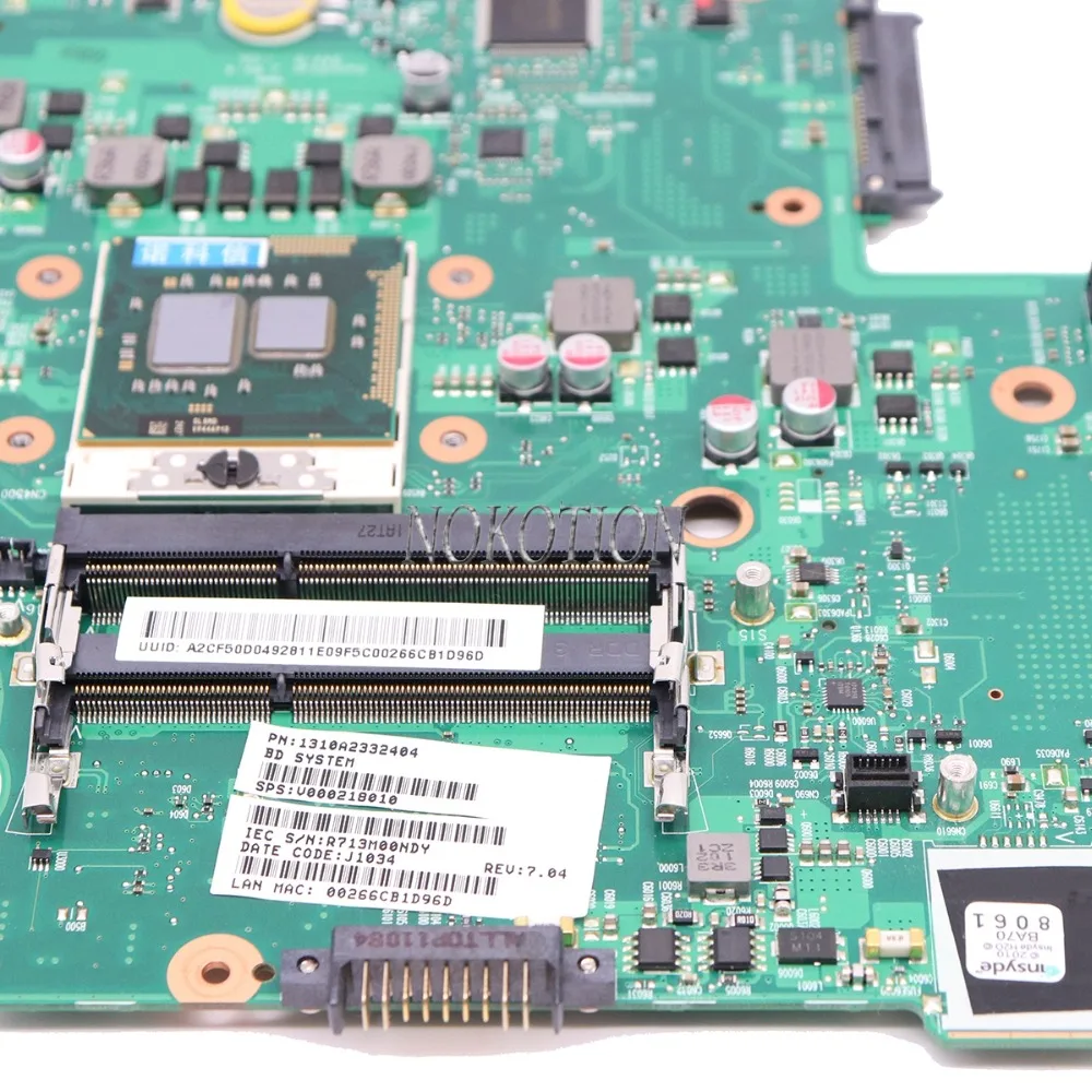 NOKOTION материнская плата для ноутбука Toshiba Satellite L650 L655 1310A2332402 V000218080 V000218010 HM55 UMA основная плата DDR3 Бесплатный процессор