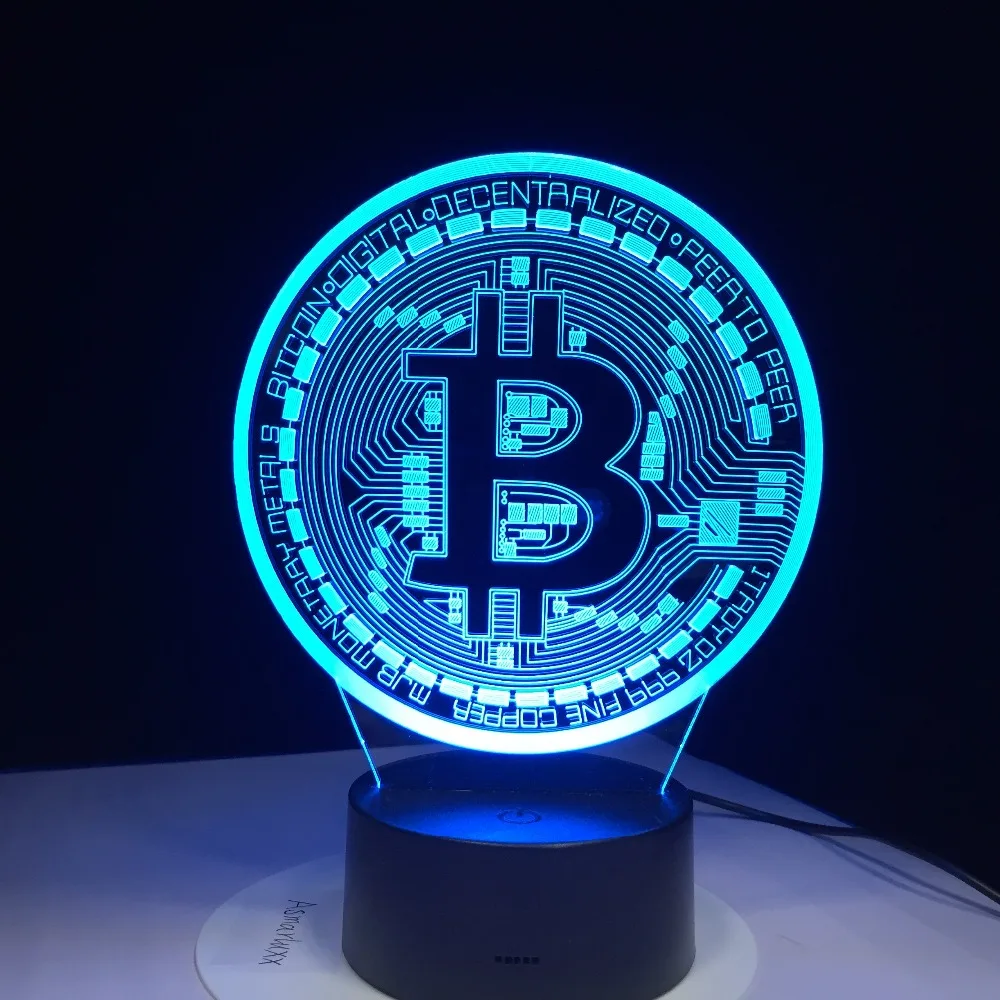 3D LED Биткоин знак ночные светильники 7 Красочные USB монета символ настольная лампа