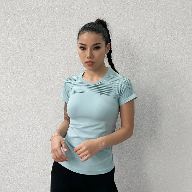 Женские Компрессионные спортивные футболки бесшовный топ для фитнеса