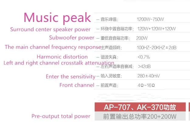 Kaolaohon 850 Вт 220 В AK-370/360 5,1 HDMI 4,0 Bluetooth усилитель высокой мощности сабвуфер KTV Профессиональный домашний кинотеатр