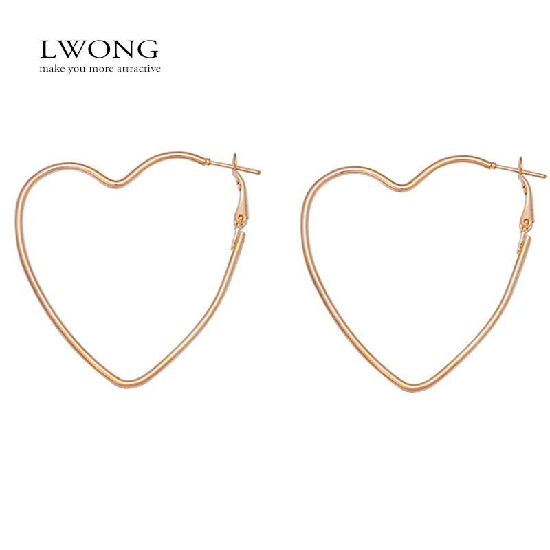Женские серьги кольца LWONG большие золотого и серебряного цвета в форме сердца|hoop