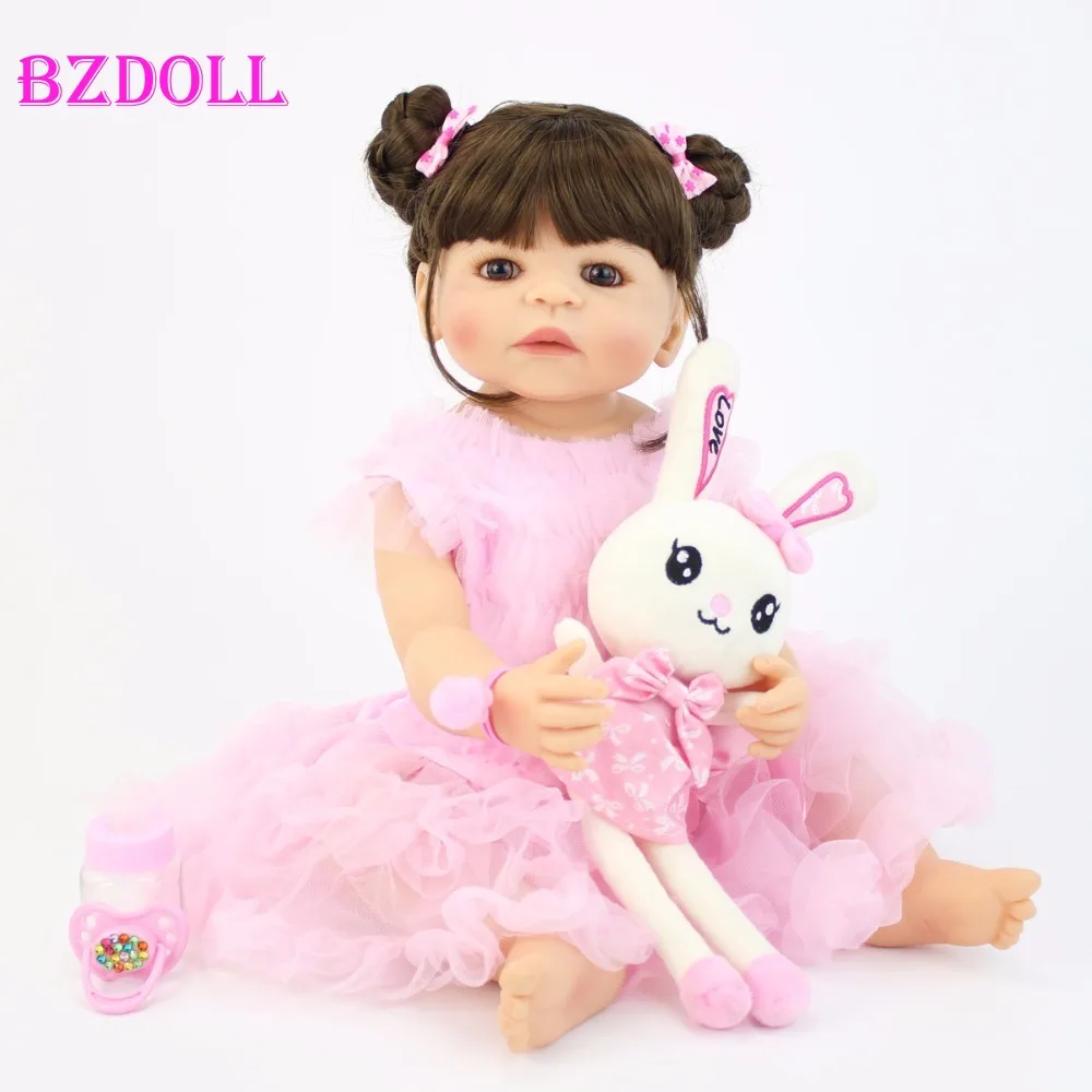 55 см полный силикона Reborn Baby Doll игрушка как настоящие девушка Boneca Виниловый фон