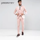 Летний ярко-розовый мужской костюм 2018, 3 предмета, официальные костюмы, приталенный Красивый смокинг для жениха, лучшие мужские блейзеры, пиджак + брюки + жилет