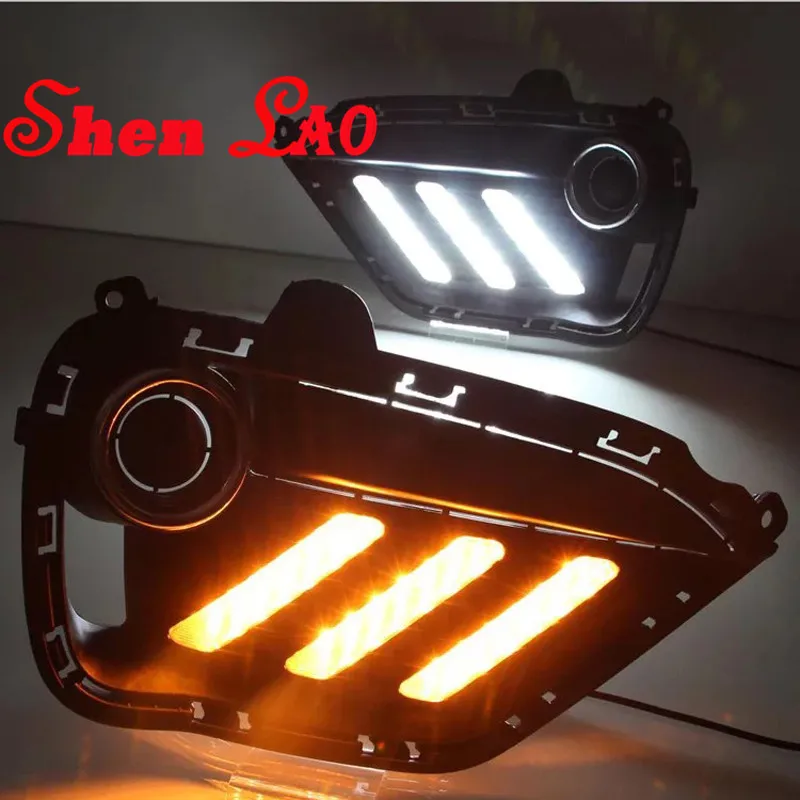 ShenLao led drl daytime running light for KIA 2017-2018 with yellow turn signal lights and blue night fog lamps | Автомобили и