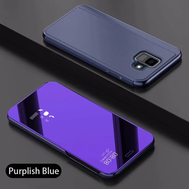 Умный зеркальный флип-чехол для samsung A7 A6 A8 плюс J2 J4 J6 плюс J8 кожаный чехол для A3 A5 A7 J3 J5 J7 чехол s - Цвет: Purplish Blue