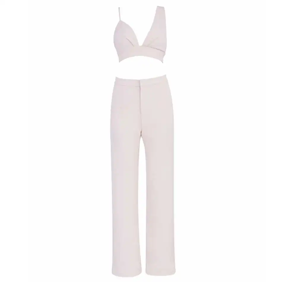 Newest Celebrity Party Women Jumpsuit Spaghetti Strap V-Neck 2 Two Piece Set Runway Sexy Nightclub Full Length | Женская одежда