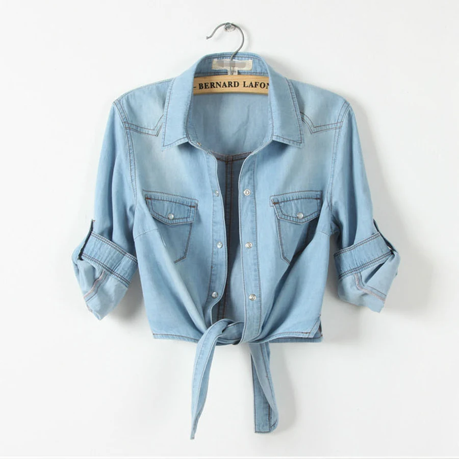 Женская джинсовая рубашка летняя в Корейском стиле модель FS0156|shirt top|blouse shirtdenim jeans