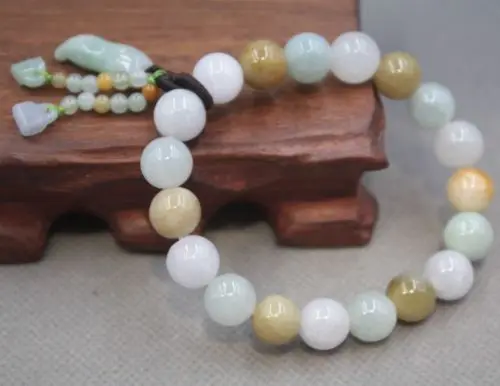 

New Arrival Natural Grade A Jade Jadeite 10mm Bead with Peanut charm Bracelet