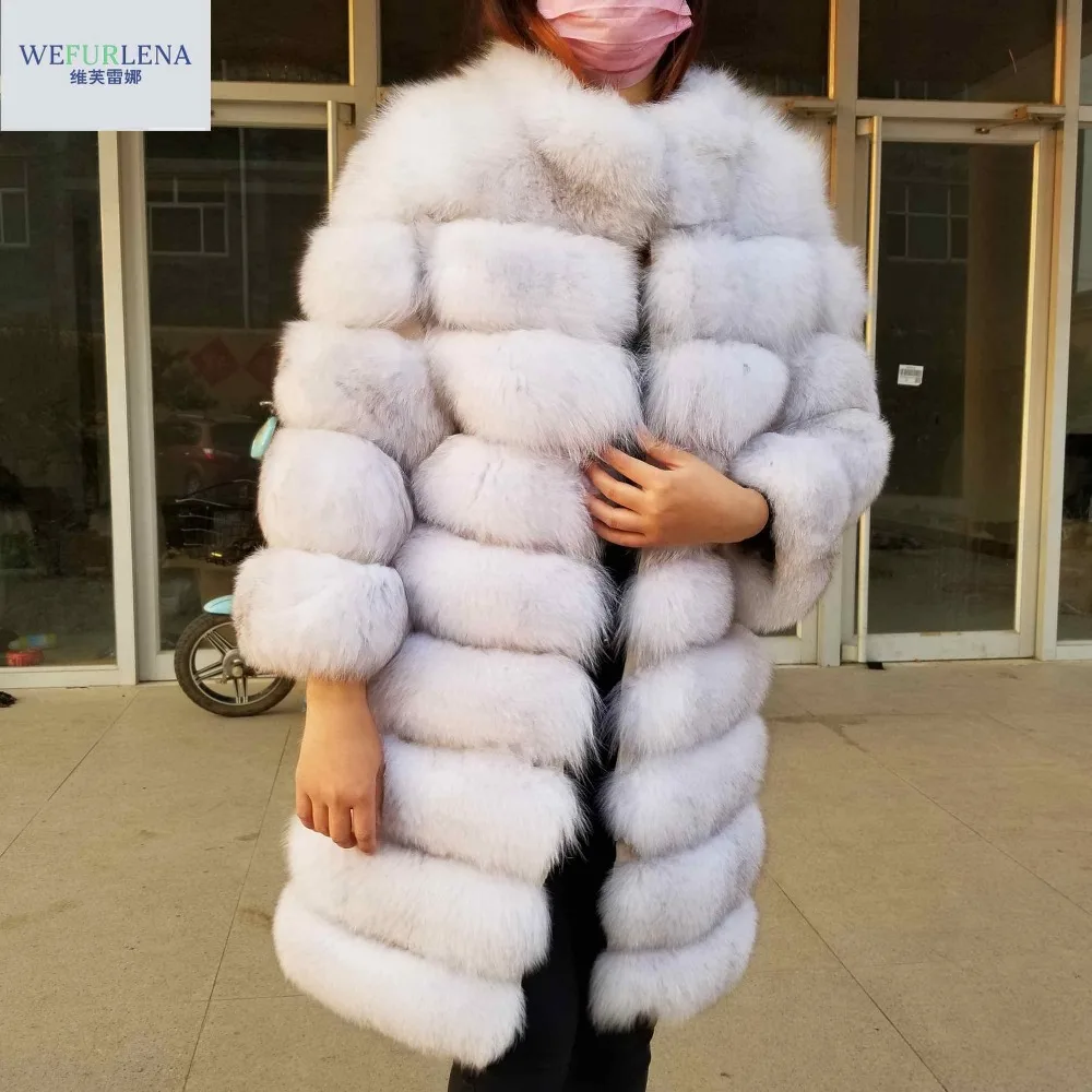 

Real Fox Fur Coat is 90CM Thick Warm Genuine Fur Slim Capped Woman Clothing Winter 2018 Fashion Casual O-Neck Plus Size