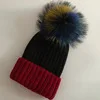 Claret and Black Модные помпоны из натурального Лисьего меха и норки, 15 см, шапочки Skullies Beanies для девочек, детские зимние теплые шапочки Skullies Beanies, новинка - Цвет: Claret and Black