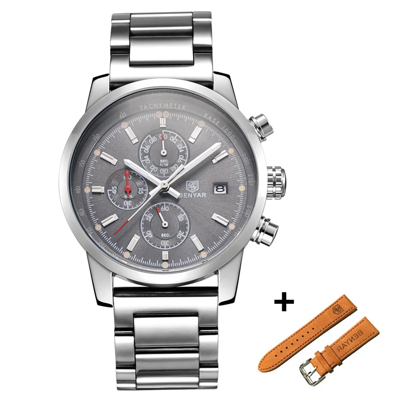 Steel Grey BENYAR часы мужские роскошные брендовые кварцевые часы модные часы с хронографом Reloj Hombre спортивные часы мужские часы Relogio Masculino - Цвет: Steel Grey