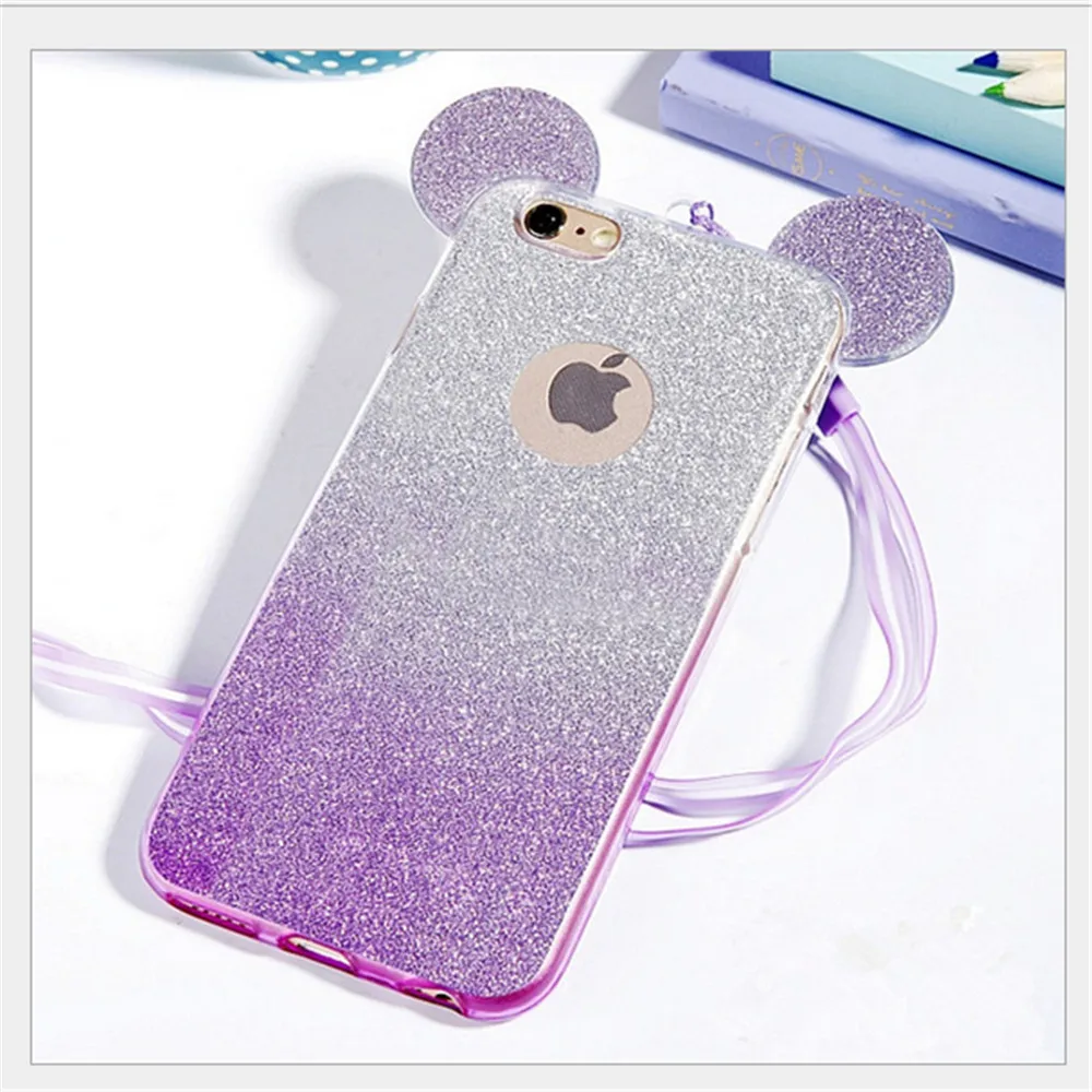Luxury Grandient Mickey Ears Phone Case for Samsung S9 For Galaxy S8 Plus S6 S7 Edge A3 A5 A7 J3 J5 J7 2016 2017 iPhone |